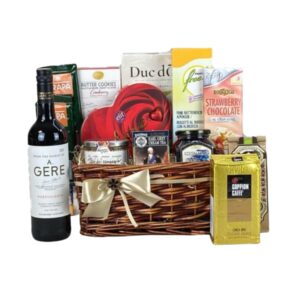 Nagy gluténmentes ajándékkosár borral és finomságokkal
